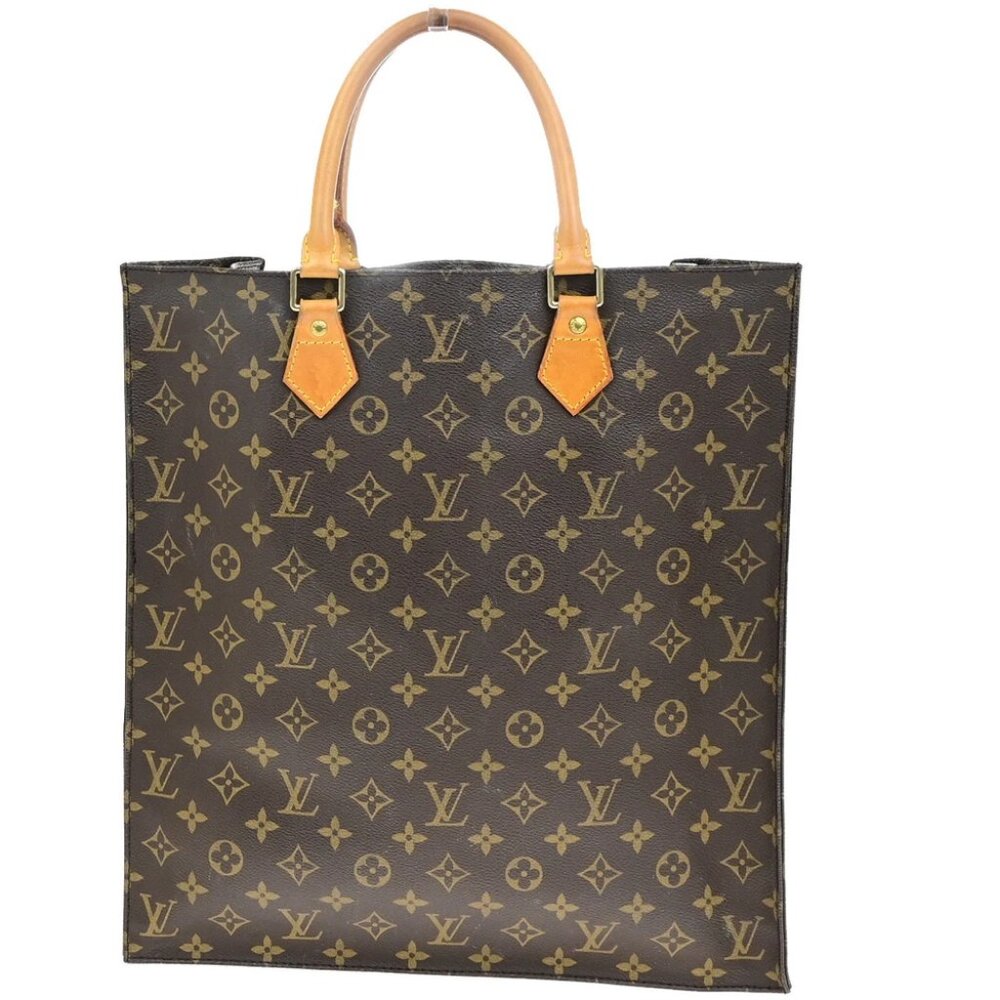 LOUIS VUITTON Logo Sac Plat Hand Tote Bag Monogram Leather Brown - Picture 12 of 15